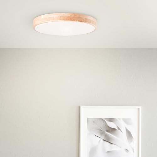 Aplique y plafón LED Lightbox Basic - Ø 50 cm - marco de madera de árbol de caucho & CCT (3000-6500 K) & temporizador & luz nocturna - regulable con mando a distancia - 3800 lm - de madera/plástico