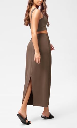 Image of ODODOS Modal Soft Maxi Skirt for Women, Back Slit High Waist Casual Long Pencil Skirts
