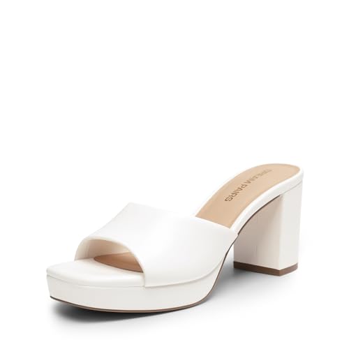 DREAM PAIRS Womens Platform Block Heel Mule Sandals Square Toe Ankle Strap Slip On Comfortable Heeled Sandals for Party Wedding Shoes Size 8.5 White SDHS25006W