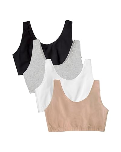 Opiniones de Fruit Of The Loom Mujer los mejores 10. 42 Fruit of the Loom - Brasier Deportivo para Mujer, Estilo sin Mangas, Paquete económico, Negro/Gris Jaspeado/Arena/Blanco, 42