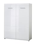 Germania 3524-84 Schuhschrank mit Hochglanz-Fronten GW-Adana in Weiß, 90 x 120 x 36 cm (BxHxT)