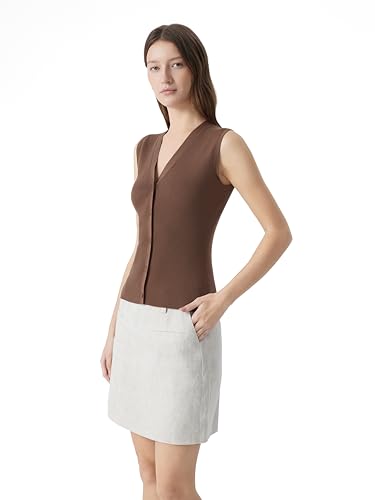 Image of SUUKSESS Women Sleeveless Sweater Tops Summer V Neck Button Down Vest Tops Business Casual Work Shirts