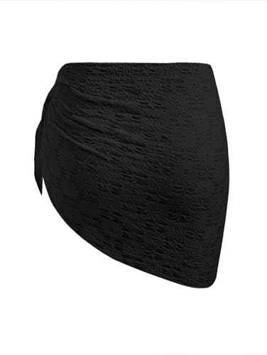 Image of ZAFUL Sarong Coverups for Women Beach Vacation Fishnet See Thru Tie Side Bathing Suit Cover Up Mini Skirt
