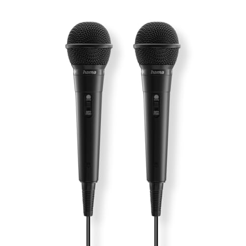 Hama | Micrófono dinámico con Cable para Karaoke y Voz. (Micro de Mano con Interruptor, Conector Jack 3.5mm y Adaptador de 6.3mm, Cable de 2.5 Metros para Fiestas) Negro.