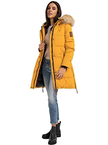 Navahoo Damen Warmer Winter Steppmantel Halina Yellow Gr. S