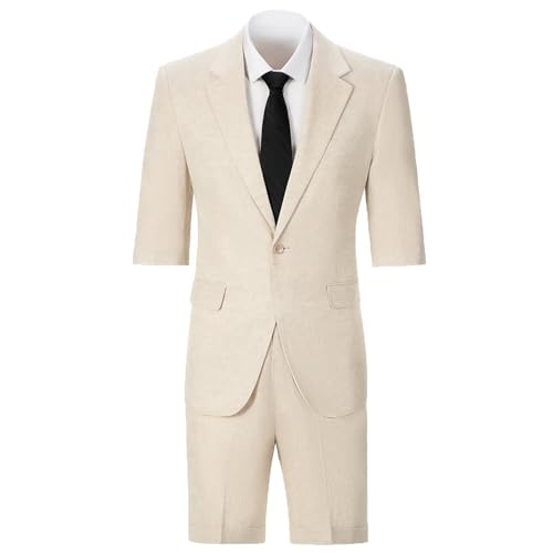 Men's Summer Leisure Linens Suits Vintage 2 Piece Short Suits Casual Short Sleeves Jacket Blazer Shorts Set for Beach Wedding2