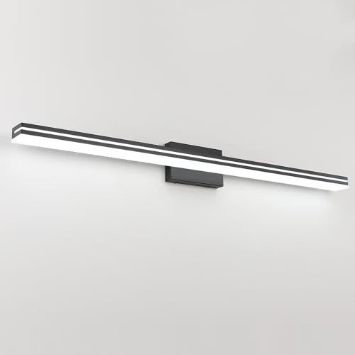 Image of SineRise 48-Inch LED Modern Bathroom Vanity Light Bar, Matte Black Modern Acrylic Bathroom Wall Lighting Fixtures Over Mirror (Cool White 6000K)