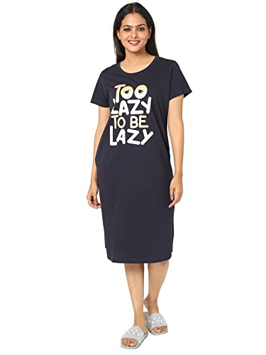 Image of 9shines Label Stylish Plus Size Hosiery Cotton Short Nighty for Women | Knee Length Night Dress with Pocket | Graphic Print Nightwear for Daily and Lounge Wear (9S-WP-Polo)