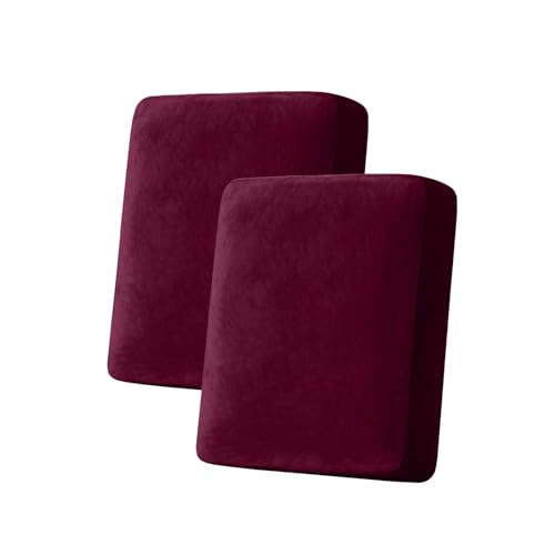 Image of Couch Cover Stretch Velvet Sofa Cushion Cover 2-Piece - Elastic Washable Slipcover for Seat /Backrest, Couch Seat Covers for Sofas (Wine)