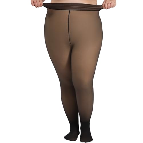 DancMolly Fleece Lined Tights Women Plus Size Fake Translucent Warm Thick Thermal Legging High Waisted Winter Sheer Pantyhose