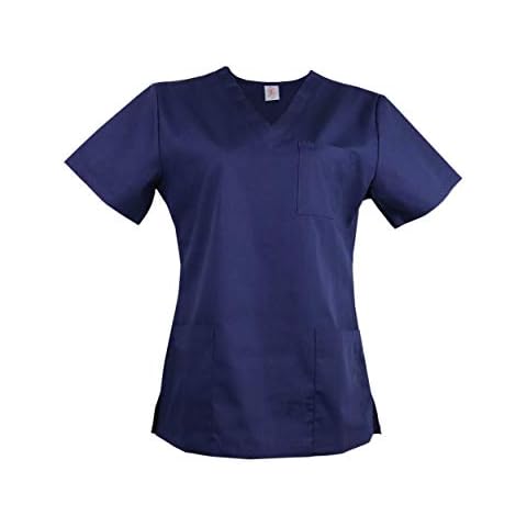 JONATHAN UNIFORM Women V Neck Scrub Tunic Top with 3 Pockets for Elderly Care, Dental, Beauty, Spa, Massage (Navy, L) Cover