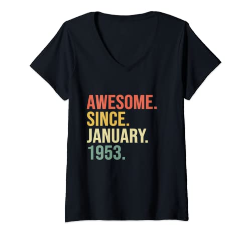 Mujer Awesome Since January 1953 - Tarjeta de felicitación para 67 cumpleaños Camiseta Cuello V