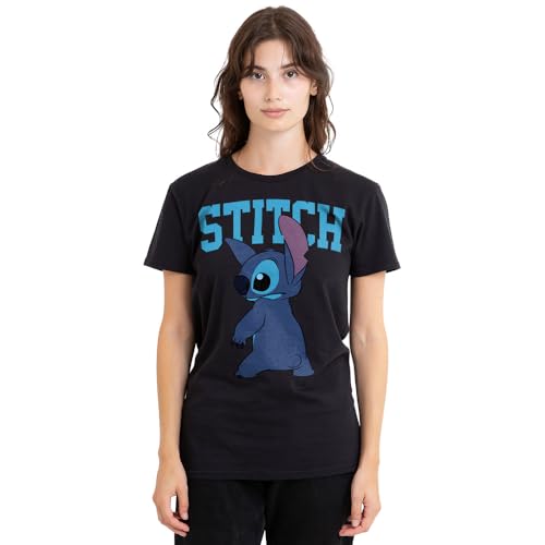 Lilo Stitch T-Shirt Classique pour Femme Noir Taille S, Noir, S