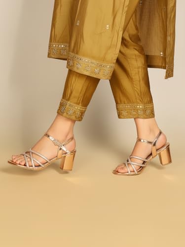 Image of ELLE Women's Glam Block Heel Sandals with Dazzling Strap Detail