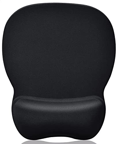 KTRIO Mauspad mit Gelkissen, Ergonomisches Komfort Mousepad mit Vernähte Kanten Abwaschbar Handgelenkauflage mit Rutschfester PU-Unterseite für Computer Laptop Notebook, Schwarz