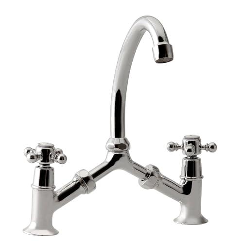 Robinet lavabo, mélangeur à pont rétro Tiffany chromé, entraxe réglable