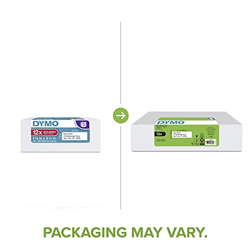 Image of DYMO Authentic LW Mailing Address Labels for LabelWriter Label Printers, White, 1-1 /8 inch x 3-1 /2 inch, 12 Rolls of 350 (4200 Total)