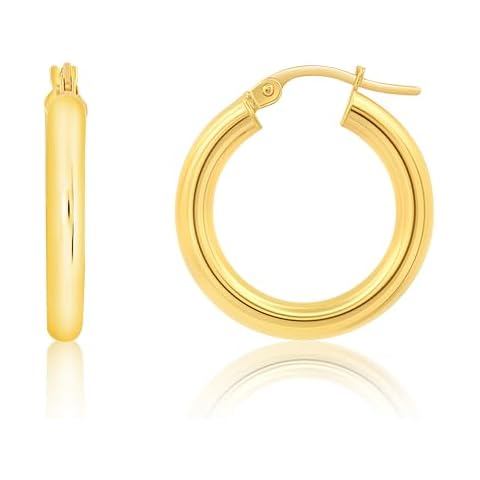 MAX + STONE Solid 14k Gold Hoop Earrings with Click Tops for Women | 0.75 Inches Small Yellow Gold Cover