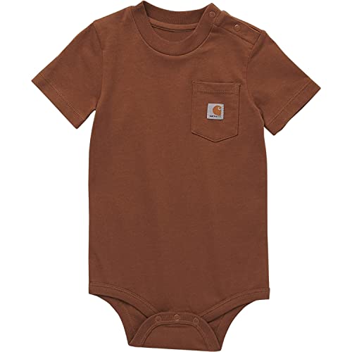 Image of Carhartt Baby Short-Sleeve Bodysuit Pocket T-Shirt Onesie, Carhartt Brown, 9 Months