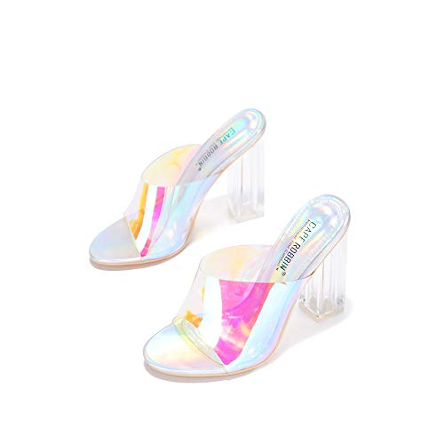 Image of Cape Robbin Fusion Chunky Block High Heels for Women, Transparent Booties for Women