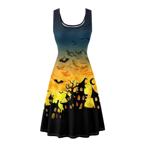 Image of TOADDITDO Women's Sleeveless O Neck Beach A-Line Party Coctail Tank Dresses Flared Sundress