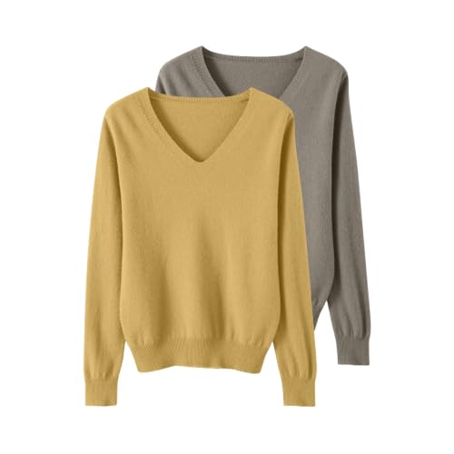 2 Pack Cashmere Sweaters for Women Fall V neck Long Sleeve Pullover Sweater