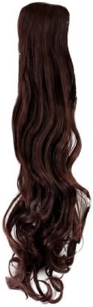 Hairpiece PONYTAIL (comb & ribbon wrap-around system) extension pigtail very long (24 inches) slightly CURLED wavy DRAK REDBROWN red reddish brown mahogany YZF-1094HT-33