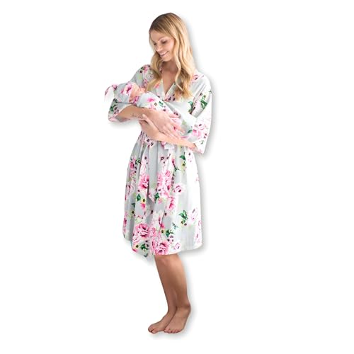 Image of Baby Be Mine Maternity Robe & Swaddle Set – Mommy and Me Hospital Outfits, Labor Delivery Gown, Matching Newborn Hospital Set