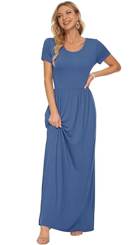 Image of AUSELILY Women's Classic Short Sleeve Loose Plain Casual Long Maxi Dresses for Women 2026