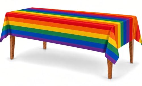 Image of Party Dimensions Carnival Rainbow Disposable Plastic Tablecloth for Rectangle Tables (12 Pack) Table Cloths for Parties, Events, Indoors & Outdoors, 54 x 108 inches, Plastic Table Cover