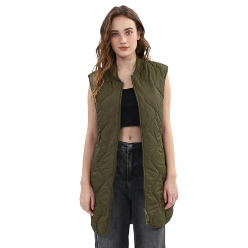Chaleco largo para mujer acolchado ideal para paseos urbanos con bolsillos