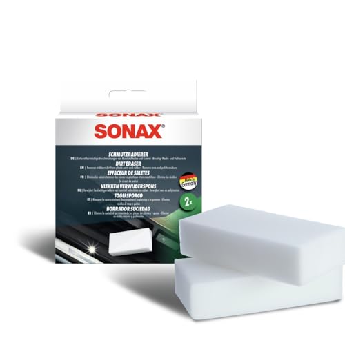 SONAX Spugnetta speciale per sporco tenace (2 pezzi) rimuove tracce di sporco da molteplici superfici. Ideale per auto e casa | Art. N. 04160000