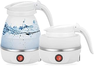 Vaodroesia Foldable Electric Kettle, Travel Portable Kettle Coffee Tea Food Grade Silicone Mini Electric Kettle for Boiling Water 600ml Insulation Heating Boiler Tea Pot for Camping( White)