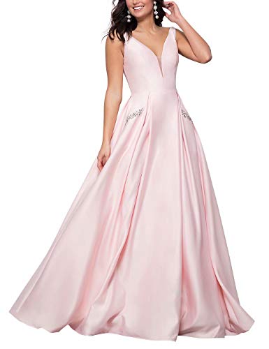 Lilibridal Satin Prom Dresses with Pockets Beaded Homecoming Dress Sweet 16 Dress for Juniors Ball Gown(Pink,02)