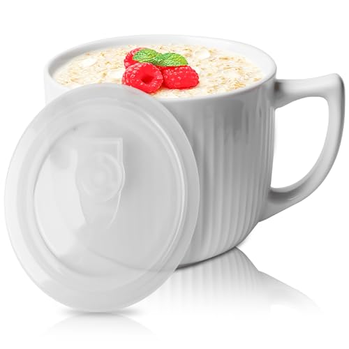Cuenco de cerámica con asa, 900 ml, tazas de sopa para microondas con tapa, cuenco de ramen, taza de café grande para almuerzo, pasta, fruta, cereales