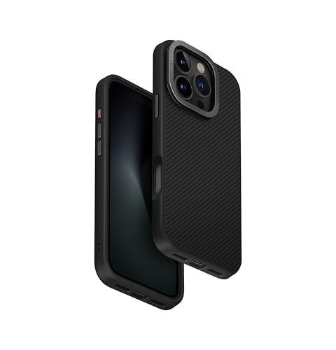 UNIQ KEVA MAX Coque pour iPhone 16 Pro, protection contre les chocs en aramide | Étui de téléphone professionnel avec support intégré sans couture, noir