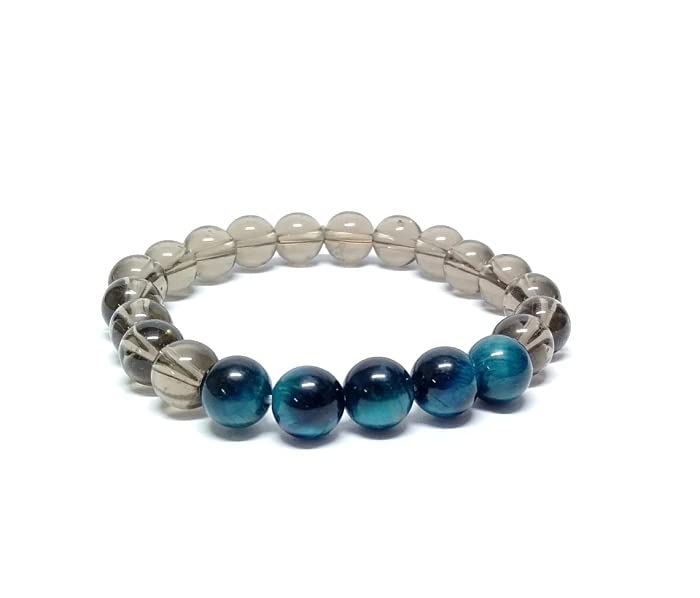 Bracelet œil de tigre et quartz fumé 8mm | Le cadeau mixte idéal en pierres naturelles AAA