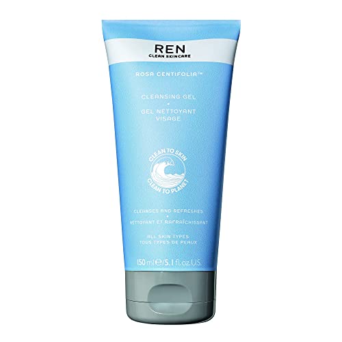 REN Clean Skincare - Rosa Centifolia Cleansing Gel - Soothing Facial Cleansing Gel for All Skin Types Including Sensitive - Vegan and Cruelty Free - Clean Skin Care Products 5.1 Fl Oz