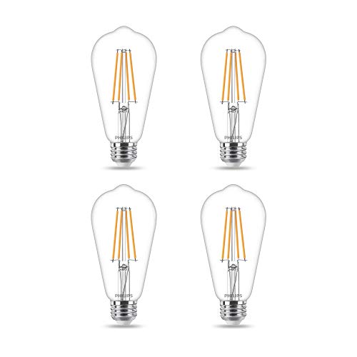 Philips LED Flicker-Free Vintage ST19 Light Bulb, Dimmable Warm Glow Effect, EyeComfort Technology, 800 Lumen, 2700-2200k, 8W=60W, E26 Base, Title 20 Certified, 4-Pack (Warm to glow)