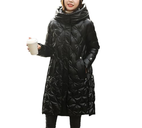 Parka à capuche mi-longue femme Haitpant veste brodée brillante chaude en coton