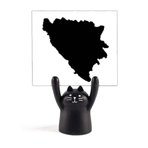 Porte-mémo de la Bosnie-Herzégovine avec motif chat noir en bois