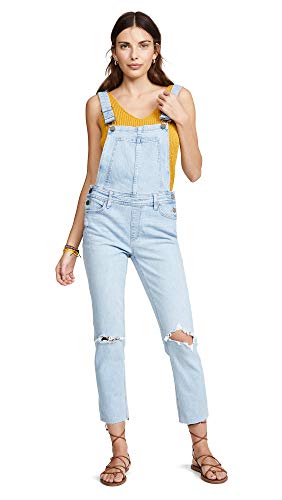PAIGE Women's Sierra Overalls, Gingham Black/Daisy Embroidery, 29