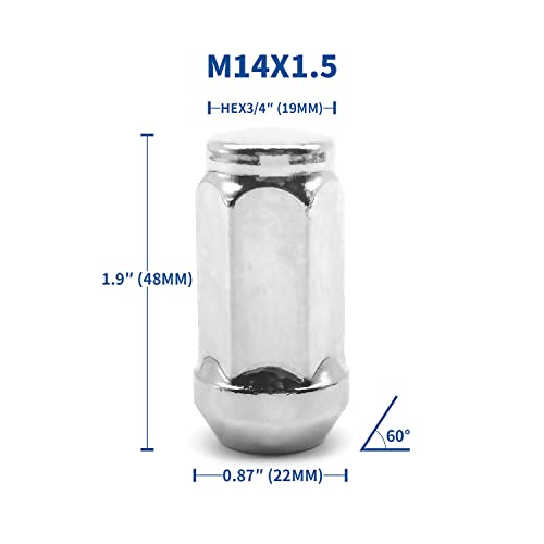 Image of BRONEVO M14x1.5 Lug Nuts with Cone Seat 19mm (3 /4 inch) Hex for Silverado, Ford, GMC Aftermarket Wheel,Set of 24 PC Chrome