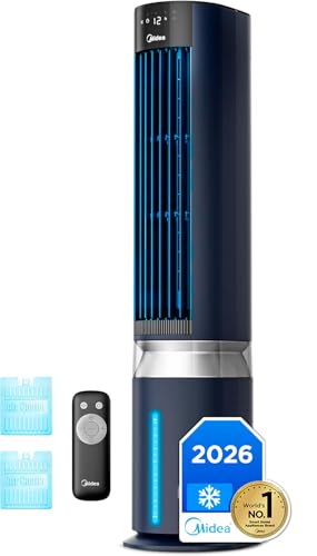 MIDEA Climatizador Evaporativo Portátil 3 en 1 Capacidad 7L y Mando a Distancia | Ventilador de Agua, Enfriador de Aire, Humidificador, 6 Velocidades, 5 Modos, Temporizador 12H, Oscilación 85º, con IA