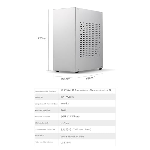 Gabinete para PC Mini ITX A07, chasis HTPC con panel lateral de vidrio templado y puerto USB 3.0 miniatura 4