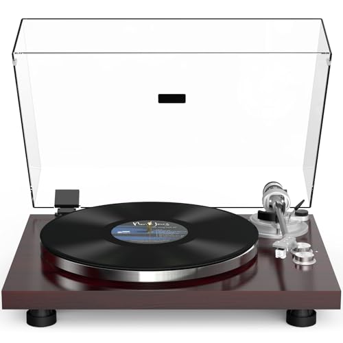 Image of Record Players Wireless Output Vintage Turntables for Vinyl Records Aluminium Platter Carbon Fiber Tonearm Belt-Drive 33 45 RPM Phono Audio AT-3600L MM Cartridge RCA Line Anti-Skate Pitch Control Red