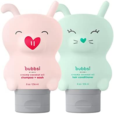 Bubbsi Coconut Oil Shampoo and Hair Conditioner for Kids and Babies | Organic Coconut Oil, Shea Butter | Sulfate-Free | Light, Natural Scent | Nourishes Curly Hair, Dry Hair, and Dry Scalp