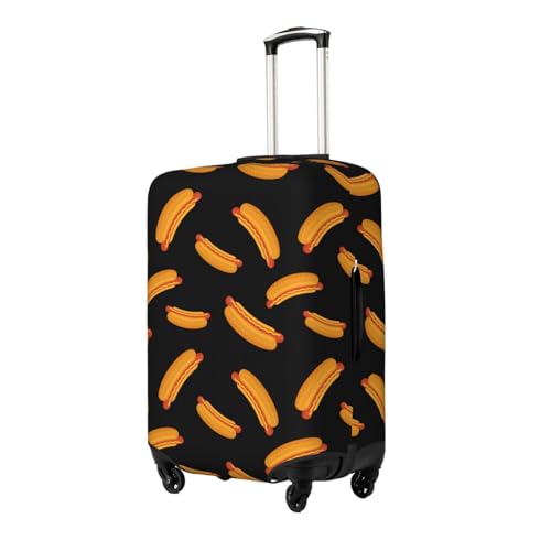 Cartoon Hot Dog Print Black Luggage Cover Protector Anti-Scratch Washable Fits 18-32 Inch Luggage-Small2