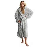 OHS Dressing Gown Womens Braided Fleece, Mothers Day Gifts Super Soft Warm Bathrobes Women with Hood & Pockets Luxury Oversized Fluffy Ladies Dressing Gowns, Silver Grey One Size