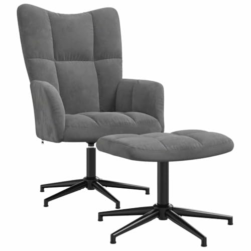 Genérico Sillón de Relax con Taburete Terciopelo Gris Oscuro,Mobiliario,Sillas,Sillones-328107